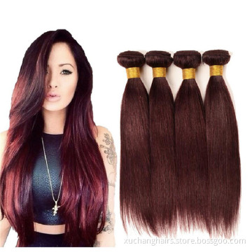 Wholesale Burgundy Red 100% Human Hair weft Brazilian Colored 99j Remy hair extension Straight Virgin cheap human Hair Bundles